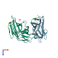 PDB entry 4auy coloured by chain, top view.