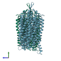 PDB entry 4av3 coloured by chain, side view.