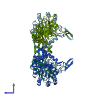 PDB entry 4avf coloured by chain, side view.