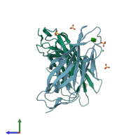 PDB entry 4avk coloured by chain, side view.