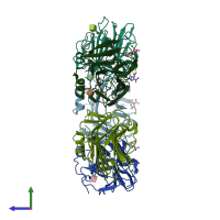 PDB entry 4avs coloured by chain, side view.