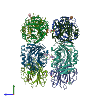 PDB entry 4avt coloured by chain, side view.