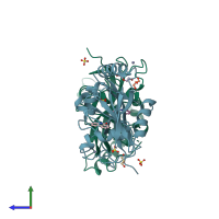 PDB entry 4avu coloured by chain, side view.