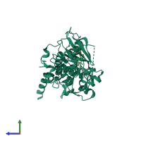 PDB entry 4aw2 coloured by chain, side view.