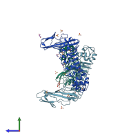 PDB entry 4aw4 coloured by chain, side view.