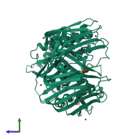 PDB entry 4aw7 coloured by chain, side view.