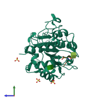 PDB entry 4aw9 coloured by chain, side view.