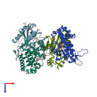 PDB entry 4awg coloured by chain, top view.