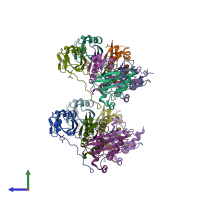 PDB entry 4awj coloured by chain, side view.