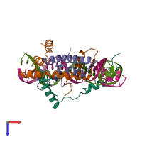 PDB entry 4awl coloured by chain, top view.