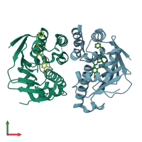 PDB entry 4awp coloured by chain, front view.