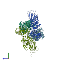 PDB entry 4ax3 coloured by chain, side view.