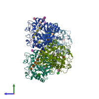 PDB entry 4ax7 coloured by chain, side view.