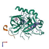 PDB entry 4ax9 coloured by chain, top view.