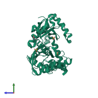 PDB entry 4axc coloured by chain, side view.