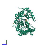 PDB entry 4axd coloured by chain, side view.