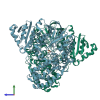 PDB entry 4axh coloured by chain, side view.