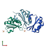 PDB entry 4axj coloured by chain, front view.