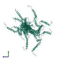 PDB entry 4axp coloured by chain, ensemble of 20 models, side view.