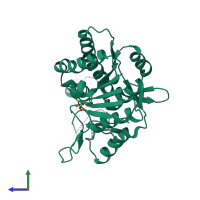 PDB entry 4axs coloured by chain, side view.