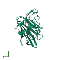 PDB entry 4axu coloured by chain, side view.