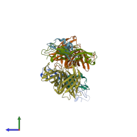 PDB entry 4aym coloured by chain, side view.