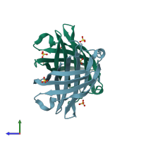 PDB entry 4ayn coloured by chain, side view.