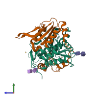 PDB entry 4az0 coloured by chain, side view.