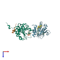 PDB entry 4aza coloured by chain, top view.