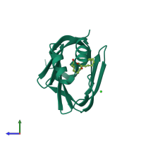 PDB entry 4azq coloured by chain, side view.