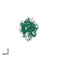 PDB entry 4azs coloured by chain, side view.