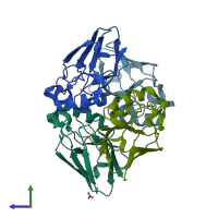 PDB entry 4azu coloured by chain, side view.