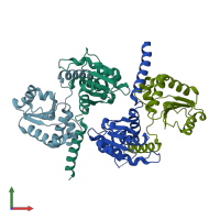 PDB entry 4b04 coloured by chain, front view.