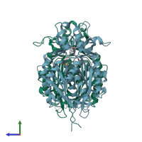 PDB entry 4b0n coloured by chain, side view.