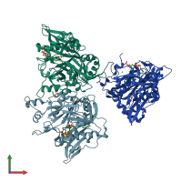 PDB entry 4b10 coloured by chain, front view.