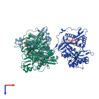 PDB entry 4b13 coloured by chain, top view.