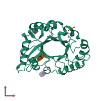 PDB entry 4b16 coloured by chain, front view.