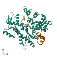 PDB entry 4b1x coloured by chain, front view.