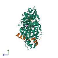 PDB entry 4b1x coloured by chain, side view.