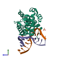 PDB entry 4b21 coloured by chain, side view.