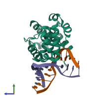 PDB entry 4b22 coloured by chain, side view.