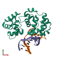 PDB entry 4b23 coloured by chain, front view.