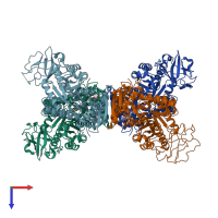 PDB entry 4b2d coloured by chain, top view.