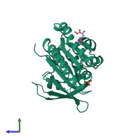 PDB entry 4b2l coloured by chain, side view.
