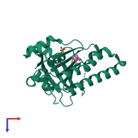 PDB entry 4b2l coloured by chain, top view.