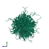 PDB entry 4b2r coloured by chain, ensemble of 20 models, side view.