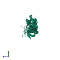 PDB entry 4b2s coloured by chain, ensemble of 20 models, side view.