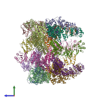 PDB entry 4b2t coloured by chain, side view.