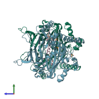 PDB entry 4b2z coloured by chain, side view.