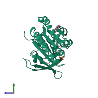 PDB entry 4b32 coloured by chain, side view.
